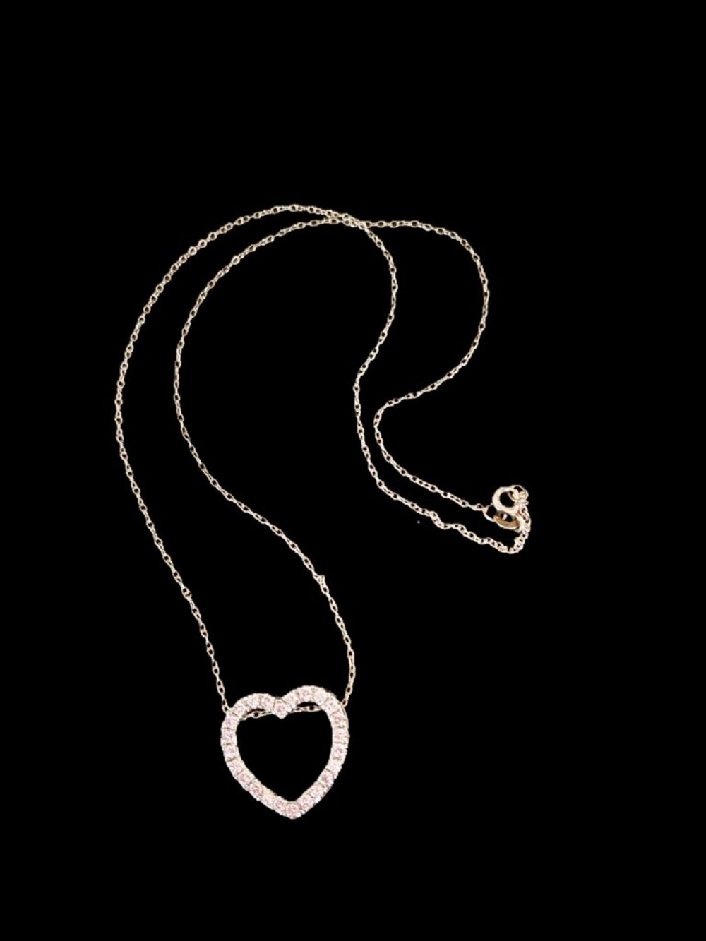 Vintage 90s Sterling Silver Pink CZ Open Heart Pendant Necklace 18"